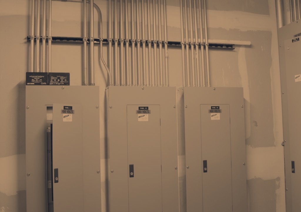Commercial electrical service panels during buildout
